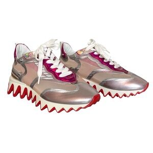 CHRISTIAN LOUBOUTIN Sharkina Flat Mesh Studded Chunky Wavy Sole Sneakers \\ 38